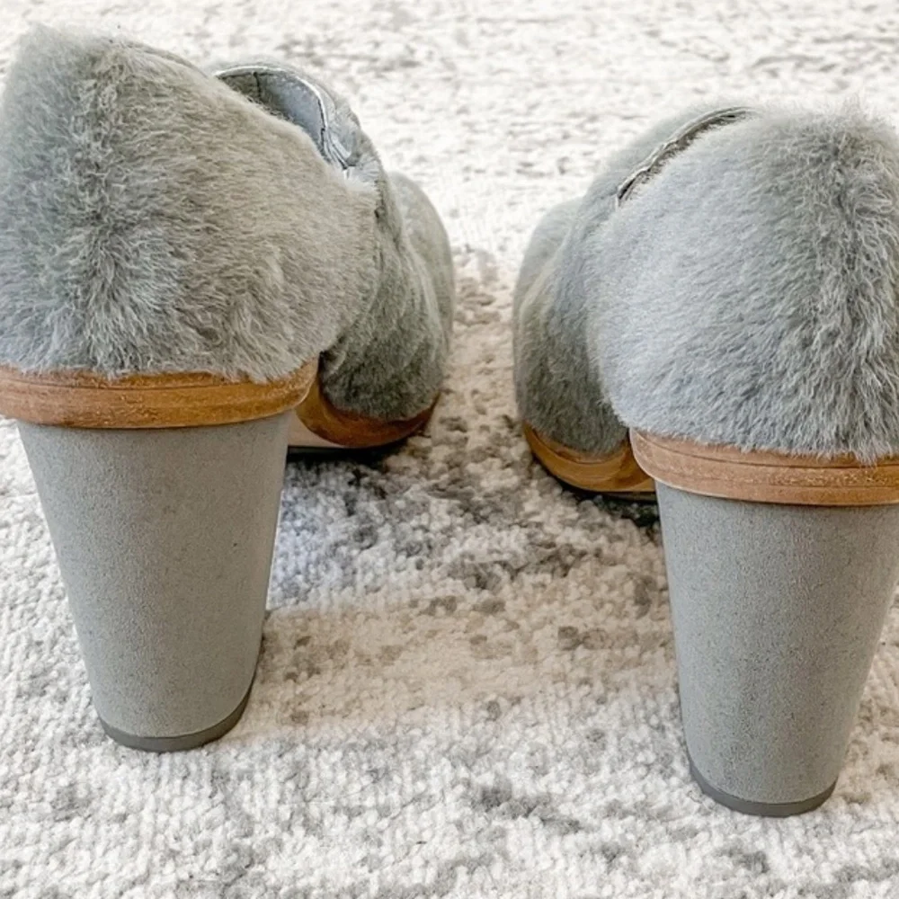 NWT UGG + ECKHAUS LATTA “Court Not” Gray/blue Shearling Shoes heels clogs - Picture 6 of 13